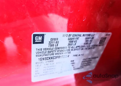 2015 Chevrolet Suburban C1500 Ltz z USA, uszkodzony, nr VIN 1GNSCKKC2FR172254